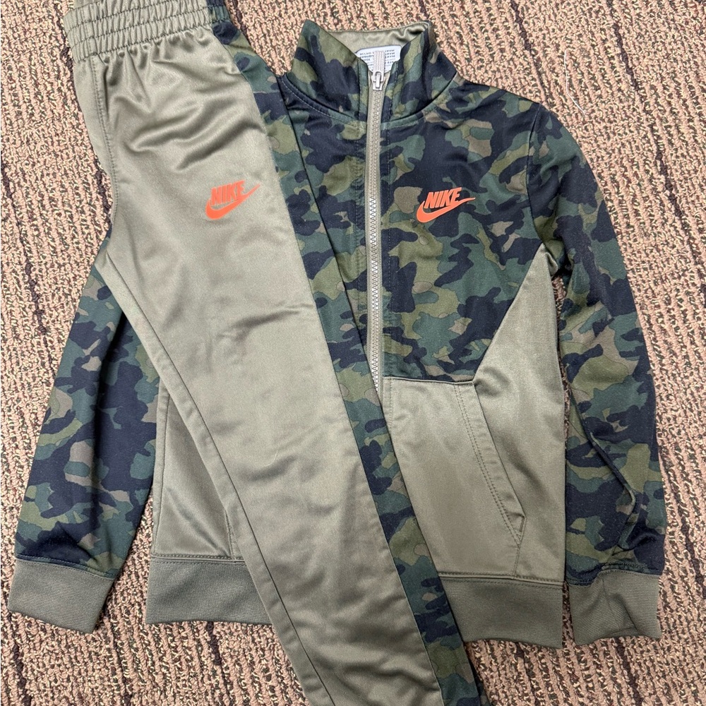 Nike Green Camo Track Suit with Orange Accents
